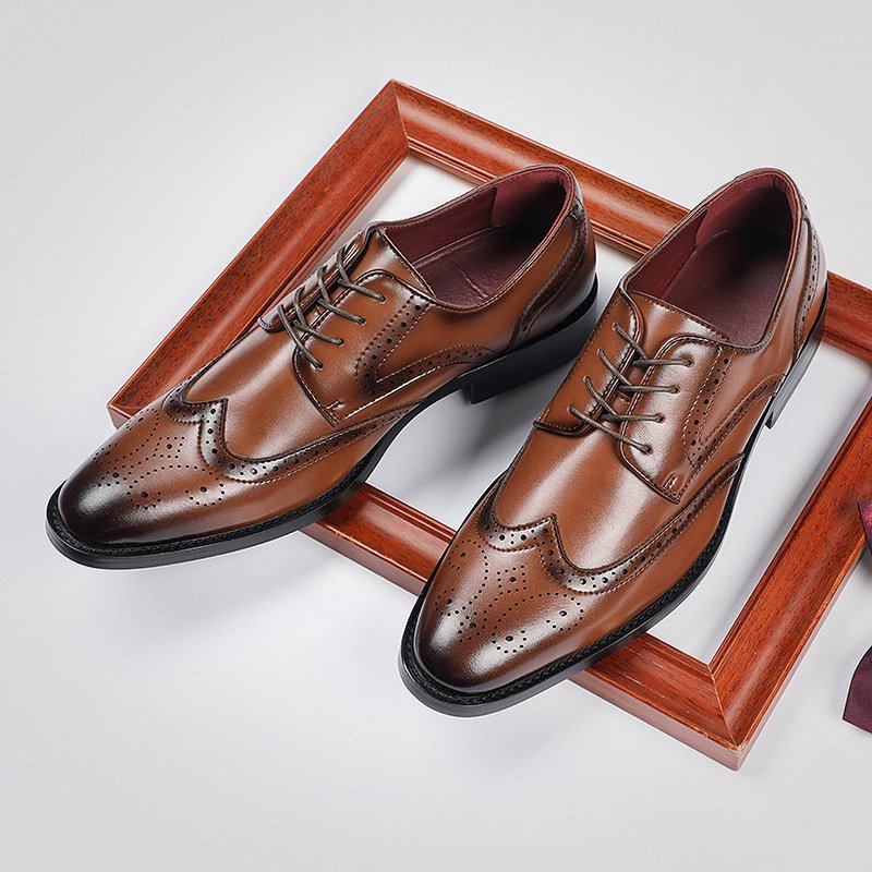 British Lace Up Block Carved Leather Shoes – Bild 9