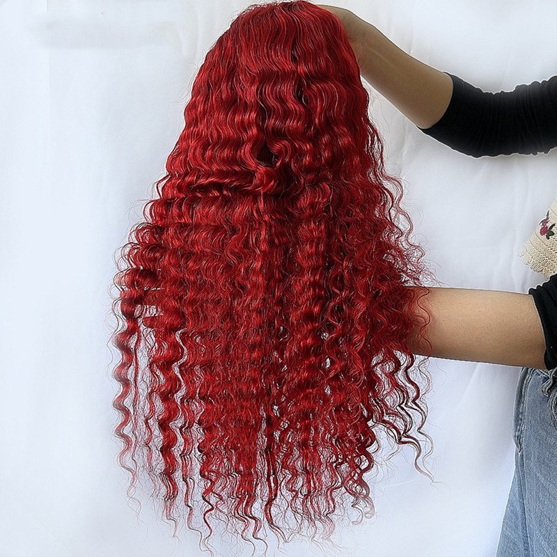 Red Deep Wave Human Hair Wig Real Headgear – Bild 4