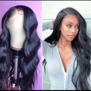 Real shot Europe and America ladies temperament free big wave long curly hair fluffy black front lace chemical fiber wig headgear