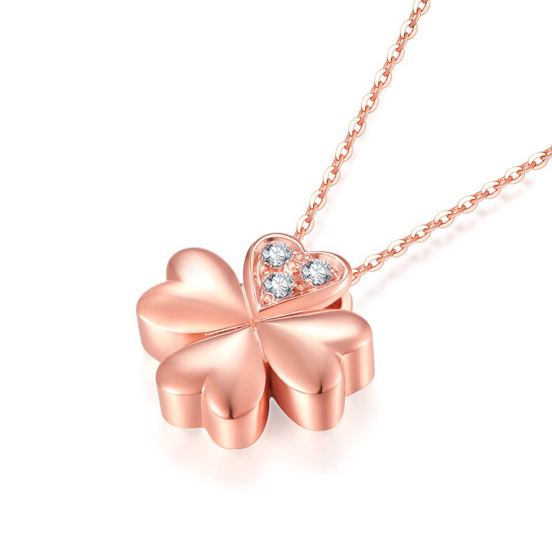 18K gold necklace lucky clover Rose Gold Diamond Pendant gold color custom female bone chain shop – Bild 5