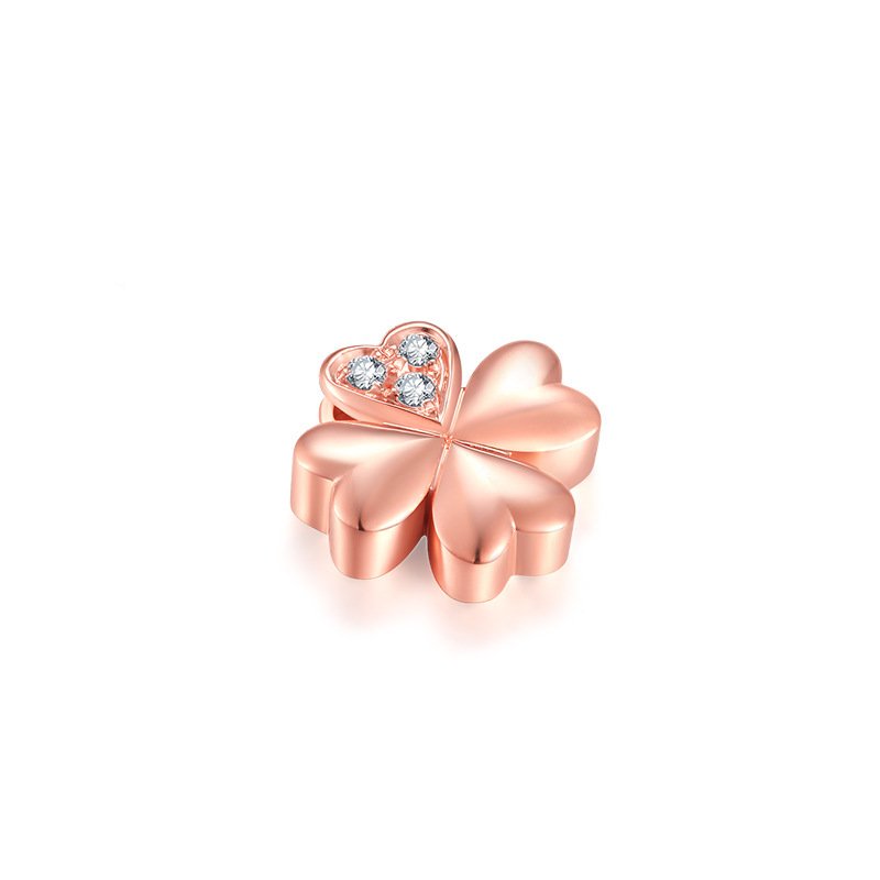 18K gold necklace lucky clover Rose Gold Diamond Pendant gold color custom female bone chain shop – Bild 4