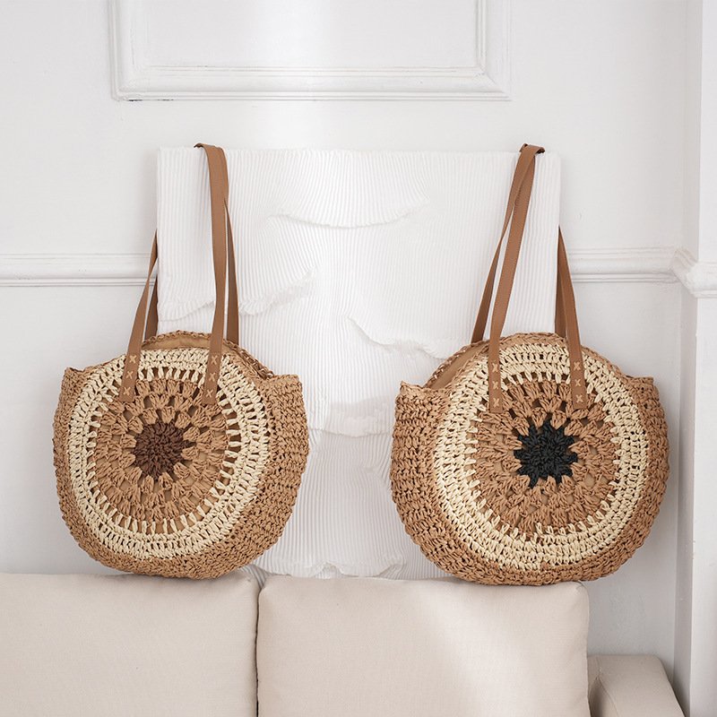 Women's Fashion Simple Multicolor Round Handmade Shoulder Straw Bag – Bild 3