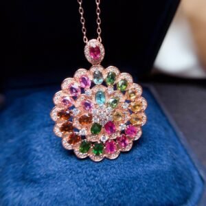 Natural Candy Rainbow Tourmaline Pendant Necklace