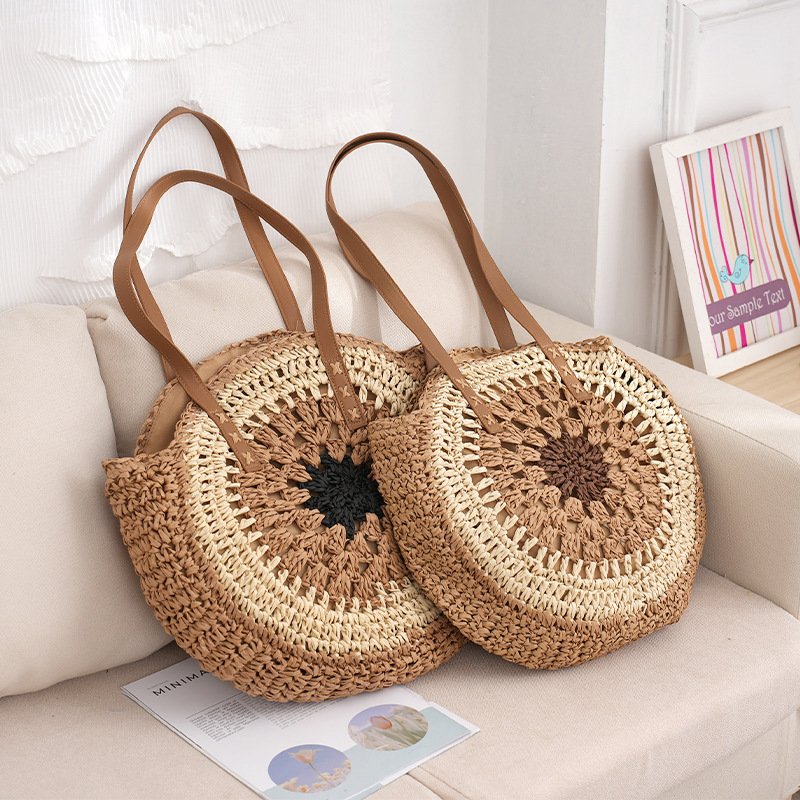 Women's Fashion Simple Multicolor Round Handmade Shoulder Straw Bag – Bild 10