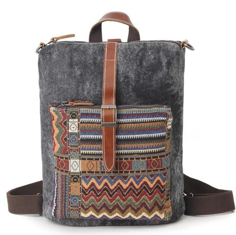 Women's Waterproof Canvas With Top Layer Leather Backpack – Bild 2