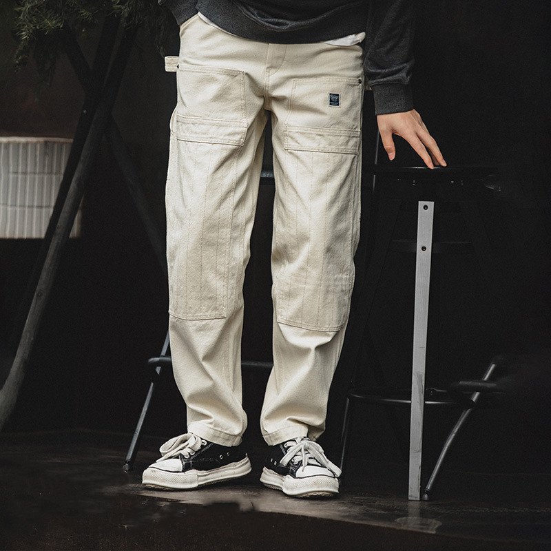 Retro Distressed Loose Creamy-white Jeans For Men – Bild 2