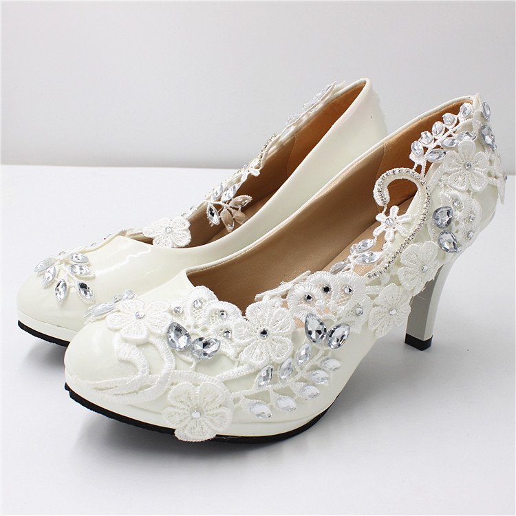 Oversized Women's White Wedding Shoes Round Toe Leather – Bild 3