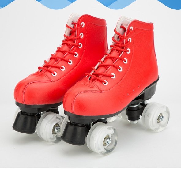 Big Red Cowhide Double Row Skates With Flashing Wheels And Wear Resistant – Bild 2