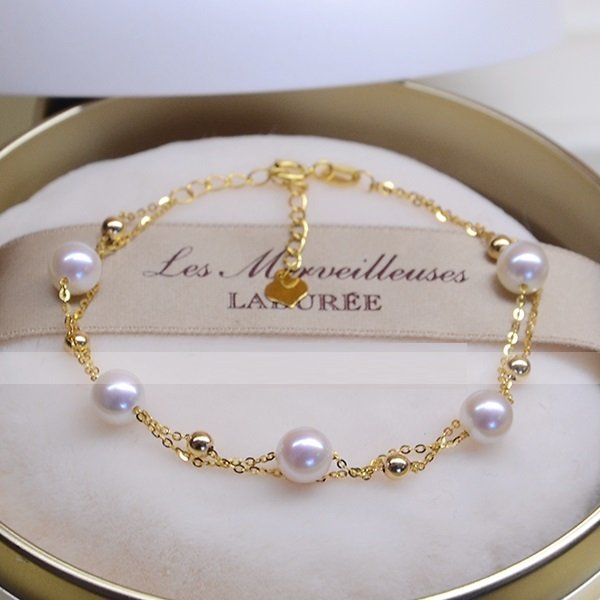 18k Gold Seawater Pearl Adjustable Double-layer Bracelet – Bild 5