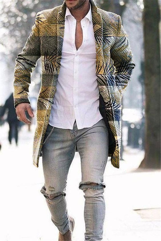 Men's Woolen Stand Collar Mid-length Trench Coat – Bild 2