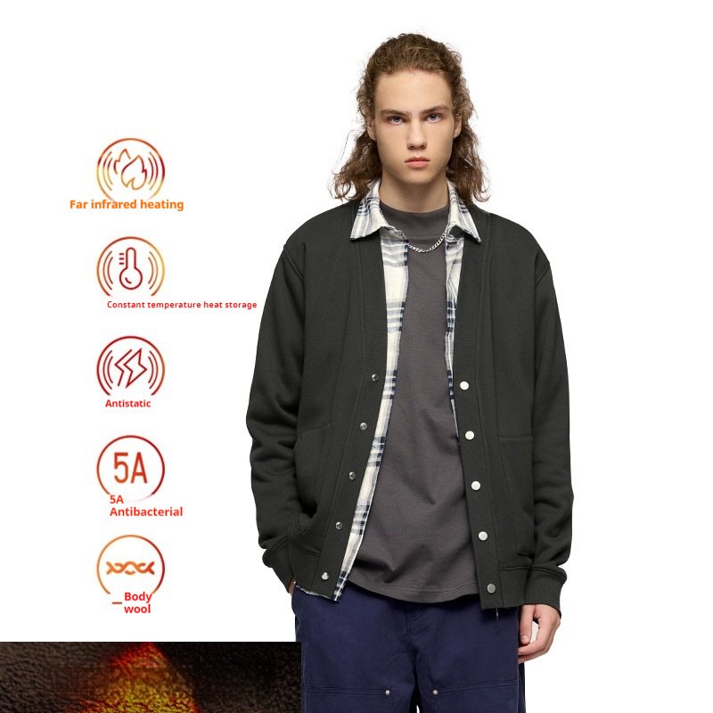 Flame Single-layer Fleece-lined Cardigan Coat Loose-fitting Casual Pullover – Bild 2