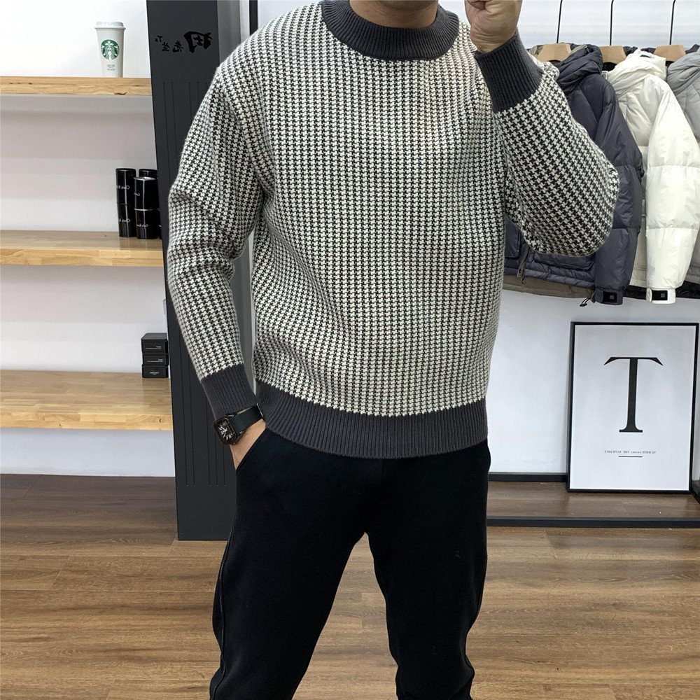Round Neck Base Slim Fit Pullover Thick Plaid Sweater – Bild 4