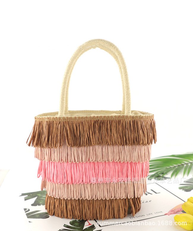 Colorful Tassel Paper Rope Straw Bag Tote – Bild 4
