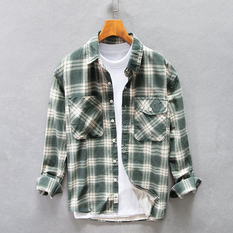 High-end Pure Cotton Trendy Plaid Long-sleeved Shirt Men's Casual Loose Shirt Thickened Coat – Bild 2