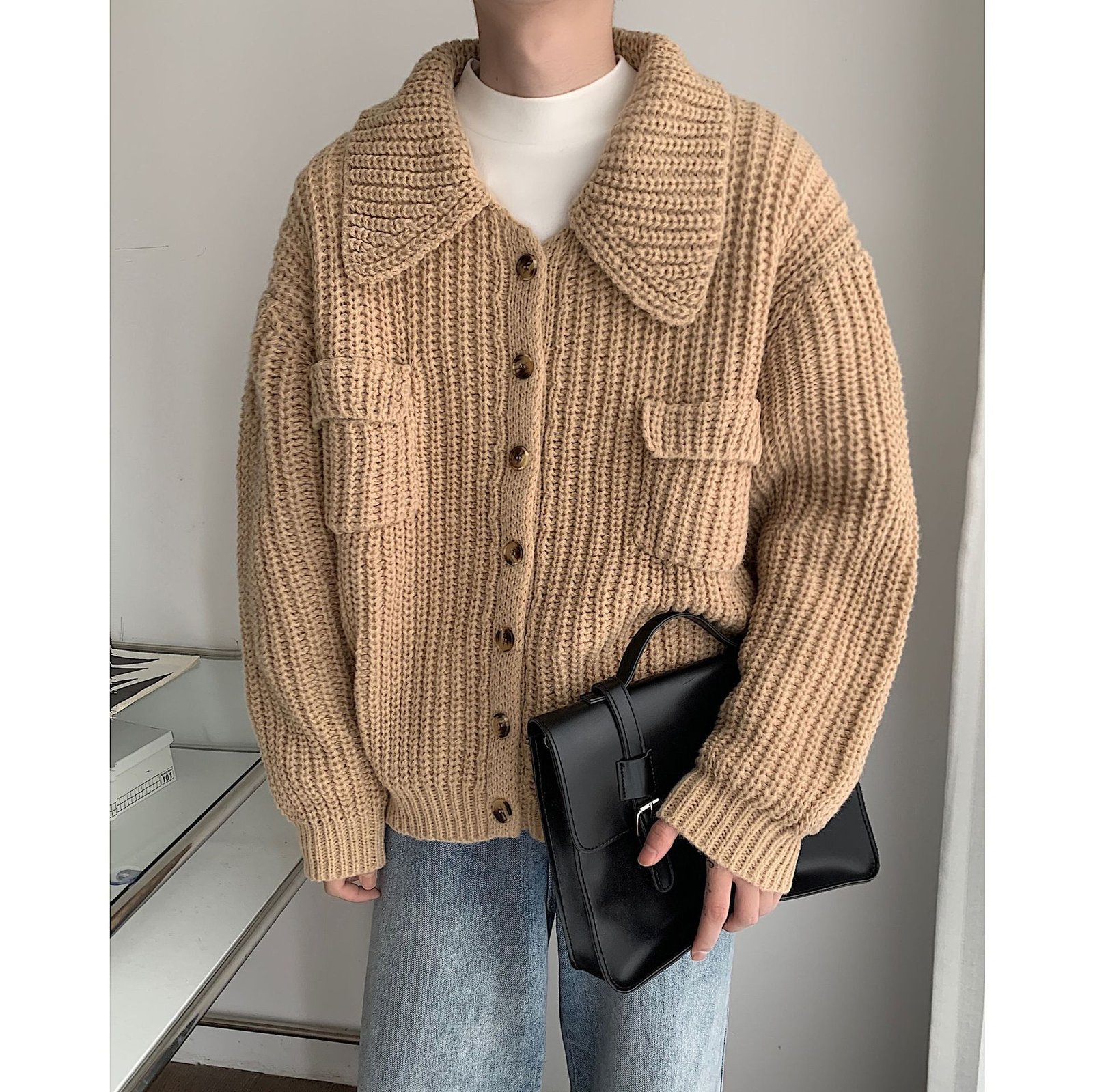 Winter Lapel Sweater Single-breasted Men's Loose Cardigan – Bild 5