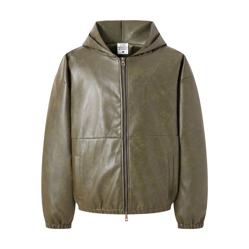 Heavy American Retro Fashion Brand Leather Coat – Bild 3