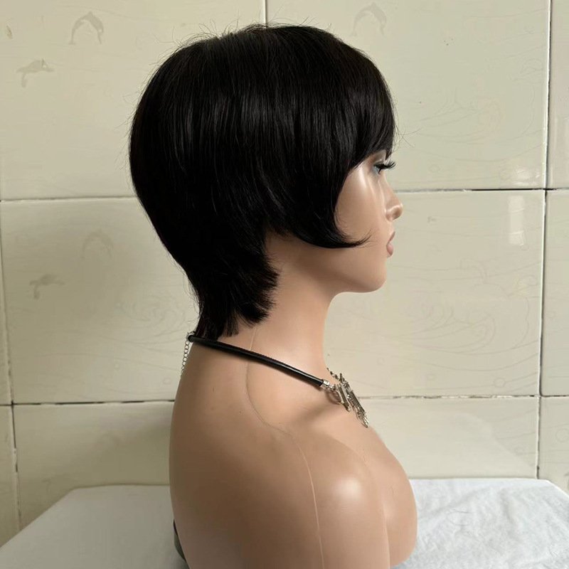 Short Straight Wig Women's Short Hair Head Cover Real Human Hair – Bild 4