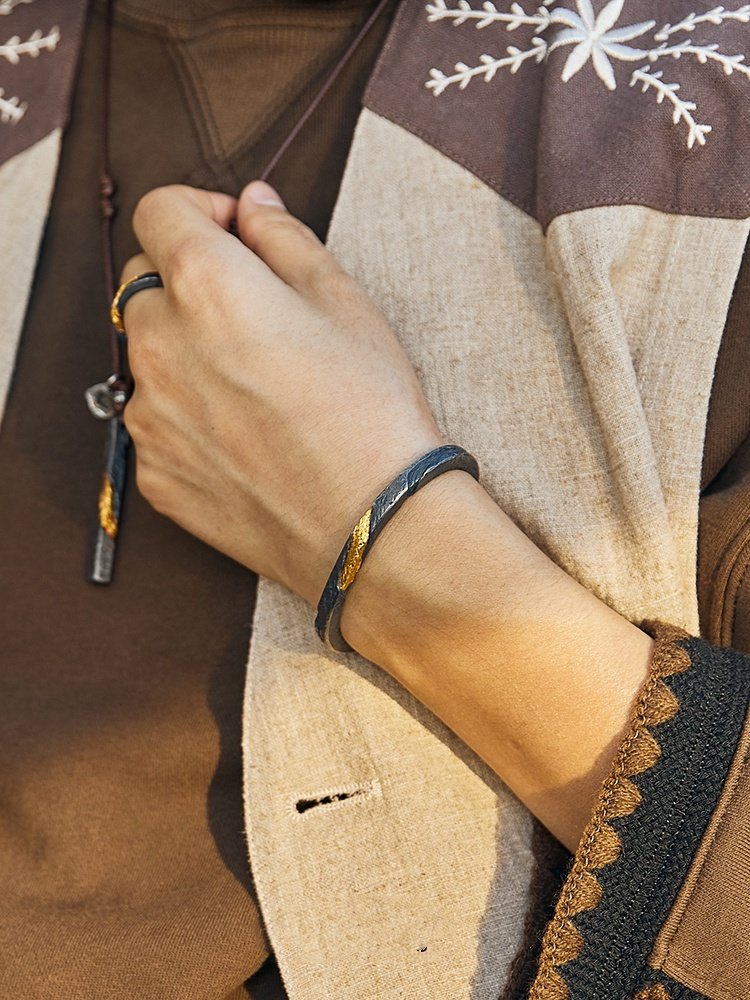 Bracelet Men's Pure Silver Personalized Retro Set In 24K Gold – Bild 7