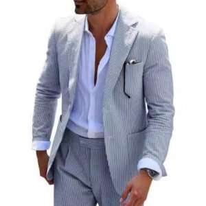 Men's Two-piece Suit Seersucker Summer