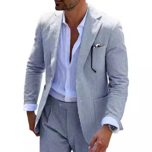Men's Two-piece Suit Seersucker Summer