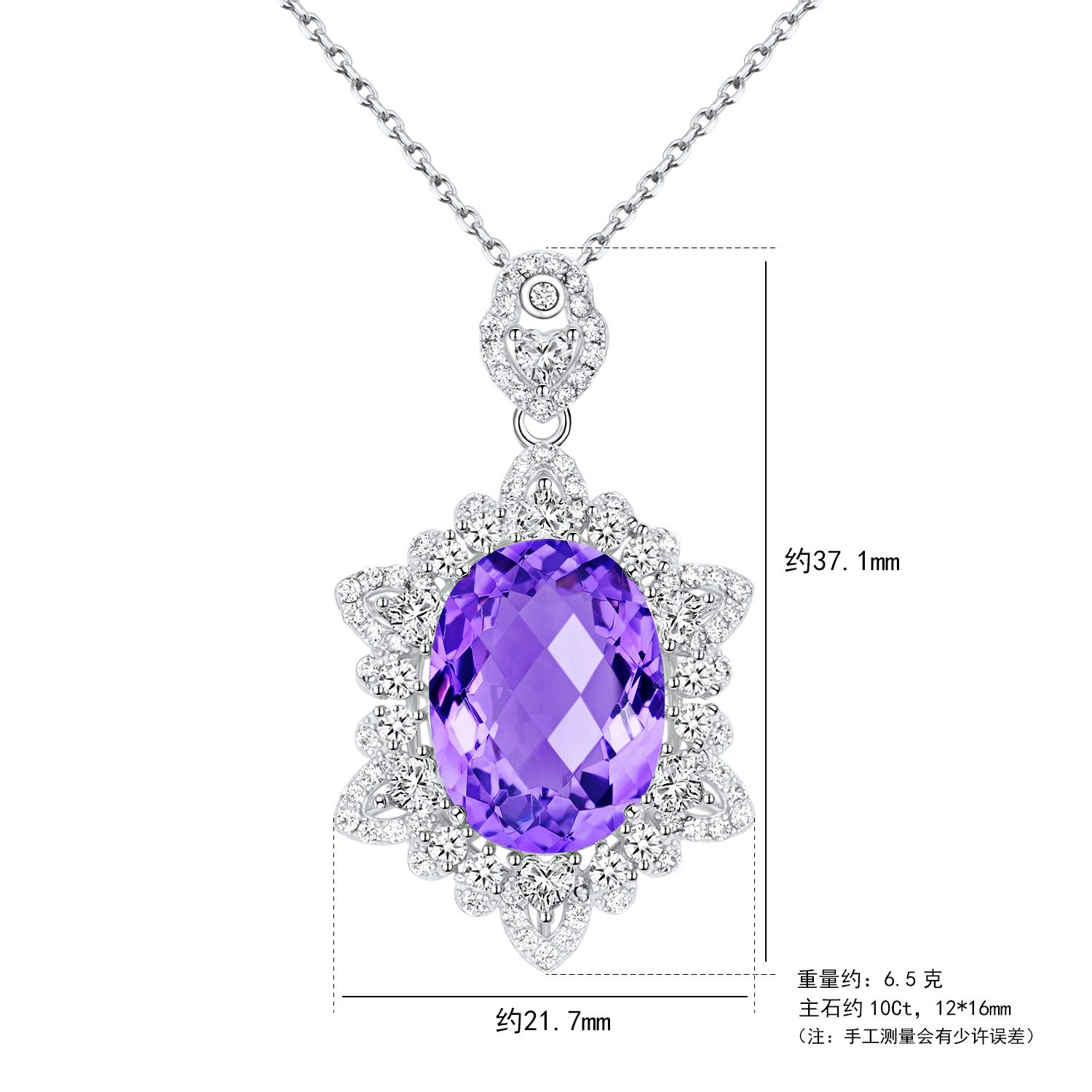 Geometric Denier Amethyst Pendant Sterling Silver Natural Gemstone Clavicle Chain Temperament Necklace – Bild 4