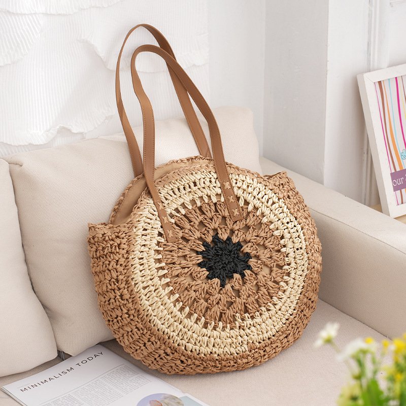 Women's Fashion Simple Multicolor Round Handmade Shoulder Straw Bag – Bild 4