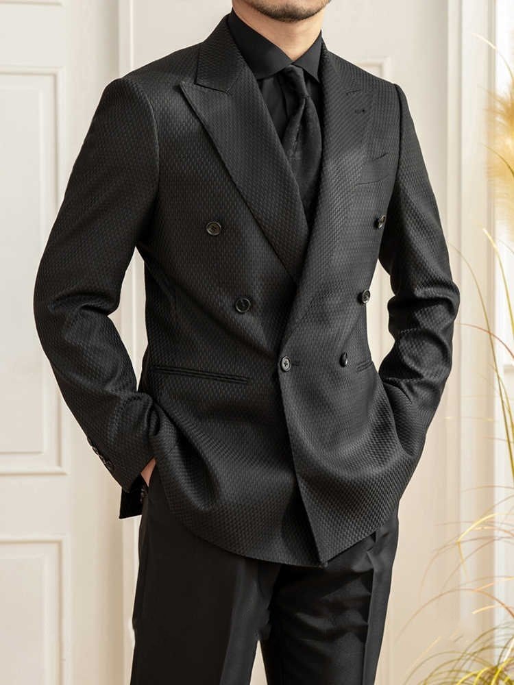 Texture Black Plaid Suit Commute Leisure – Bild 4