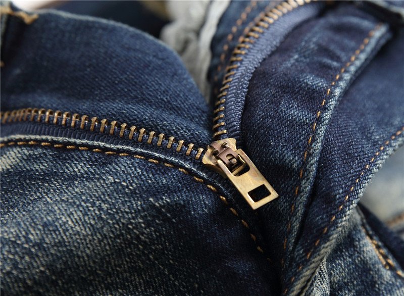 Retro Crumpled Hole Patch Elastic Straight Skinny Jeans – Bild 5