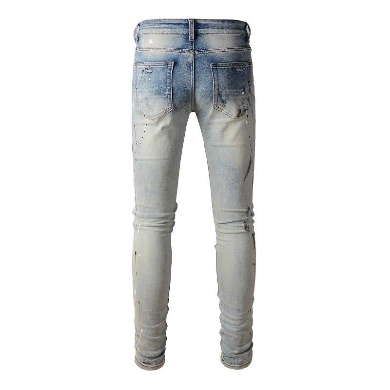 Light Colored Paint Splashing Ink Making Old Washed Jeans For Men – Bild 4