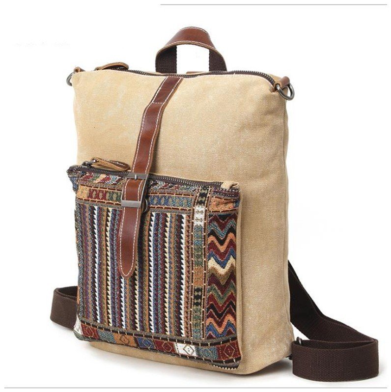 Women's Waterproof Canvas With Top Layer Leather Backpack – Bild 5