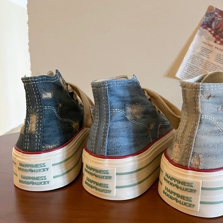 Women's Synthetic Leather Lace-up High-top Rubber Casual Shoes – Bild 9