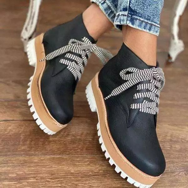 Flat Heel Women's Round Toe Brown Low-Tube Viscose Martin Boots – Bild 3