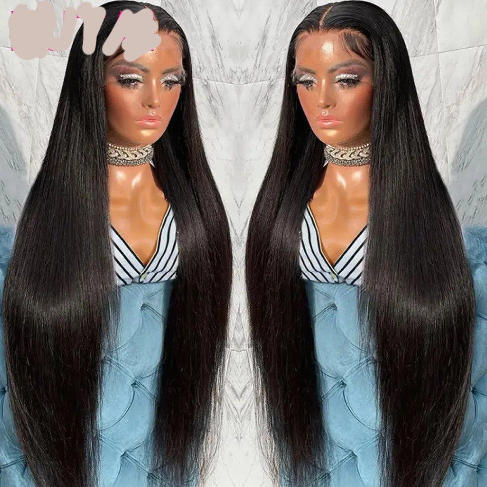 Real Human Hair Lace Wig Set Straight Hair Black Medium Length – Bild 3