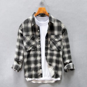 High-end Pure Cotton Trendy Plaid Long-sleeved Shirt Men's Casual Loose Shirt Thickened Coat