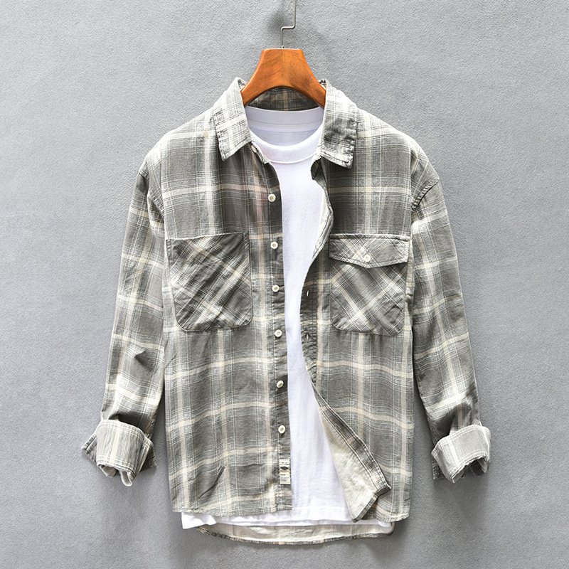 High-end Pure Cotton Trendy Plaid Long-sleeved Shirt Men's Casual Loose Shirt Thickened Coat – Bild 6
