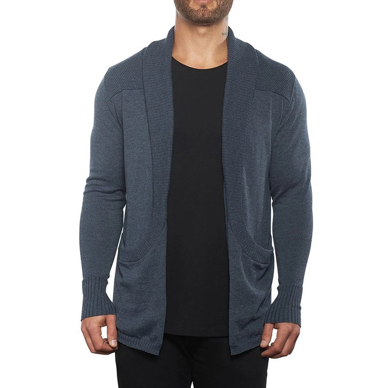 Solid Color Cardigan Sweater With Pockets Casual Men's Long-sleeved Coat – Bild 5
