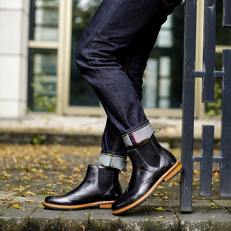 Men's Shoes High-top Sleeve Men's Leather Boots Cowhide British Retro – Bild 4