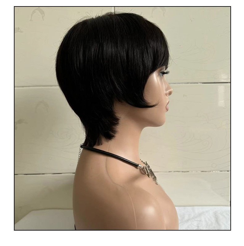 Short Straight Wig Women's Short Hair Head Cover Real Human Hair – Bild 8