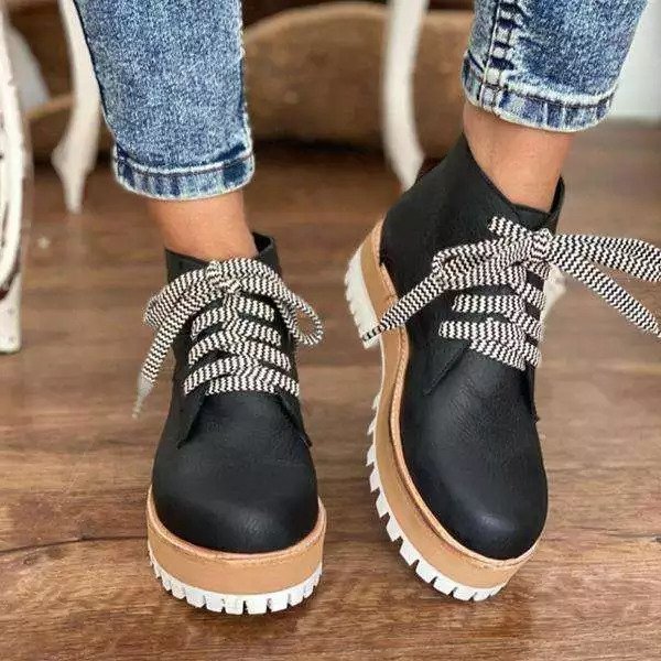 Flat Heel Women's Round Toe Brown Low-Tube Viscose Martin Boots – Bild 4