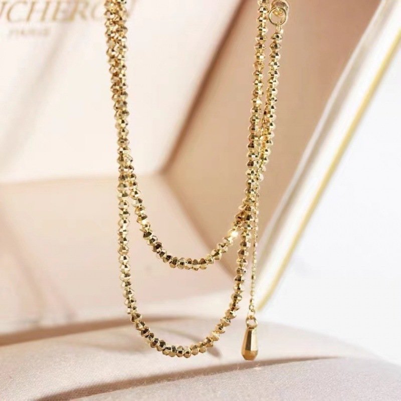 18K Gold Necklace Bungee Laser Bead Wave Bead Chain – Bild 3