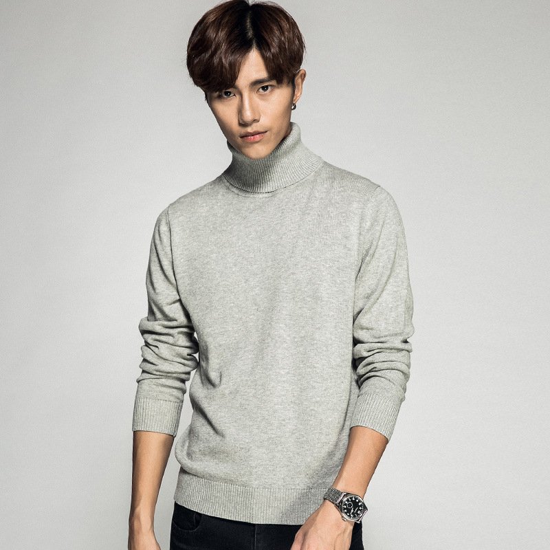 Solid Color Long Sleeve Turtleneck Pullover Men's Base Sweater – Bild 7