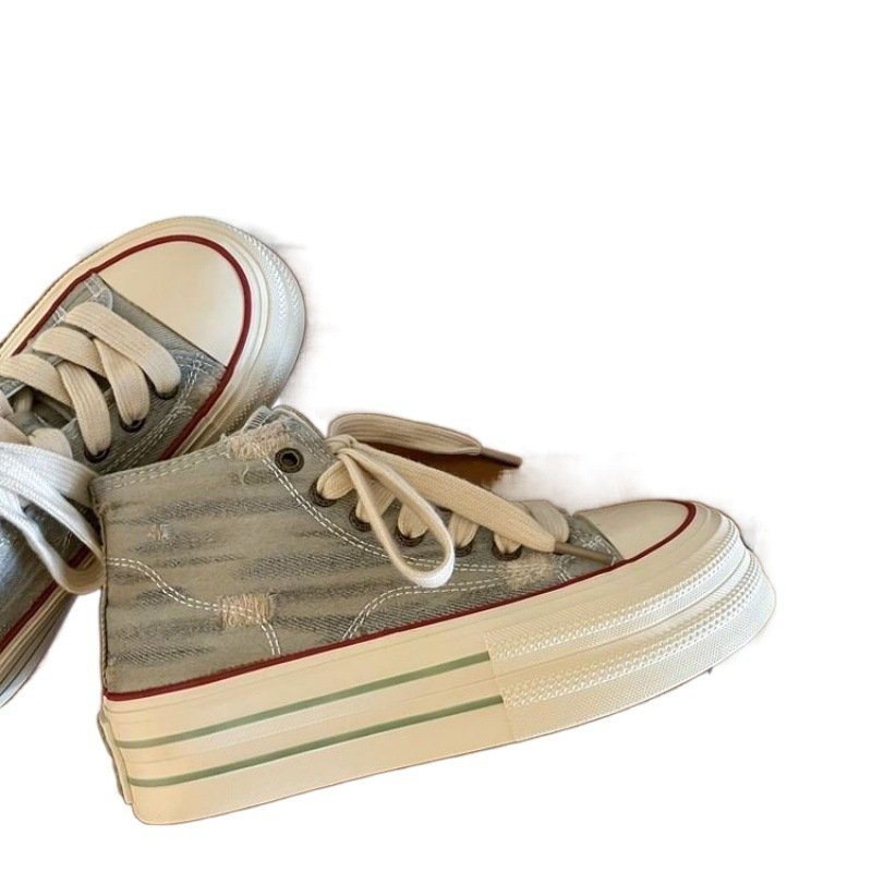 Women's Synthetic Leather Lace-up High-top Rubber Casual Shoes – Bild 4