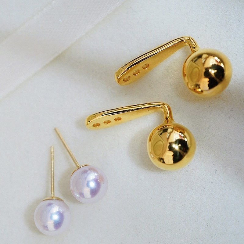 Pearl And Small Gold Ball Combined With Gold Earrings – Bild 3