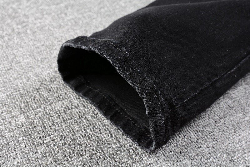 Black Cashew Flower Printed Patch Torn Jeans For Men – Bild 9