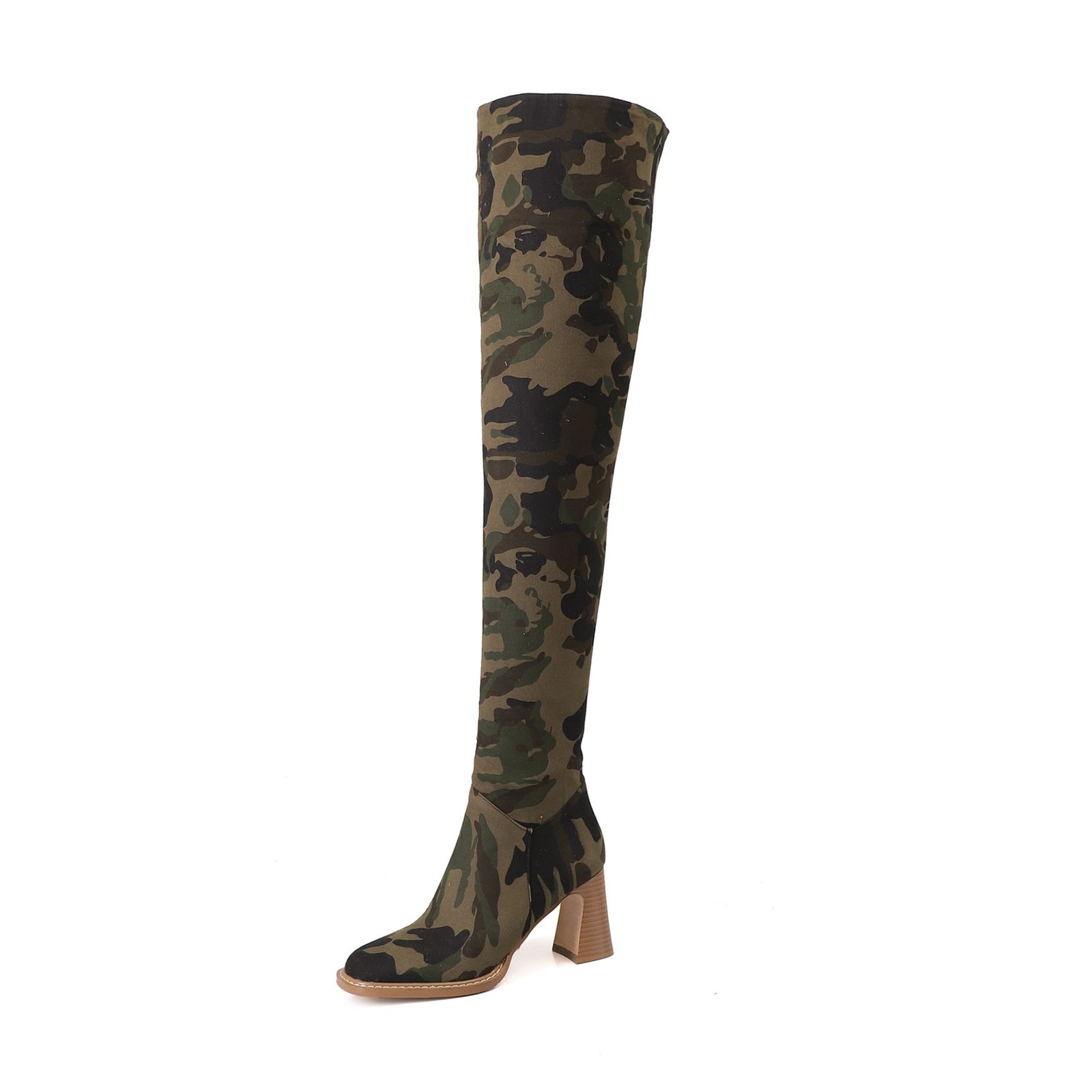 Women's Round Head Camouflage Denim Chunky Heel Long Boots – Bild 5