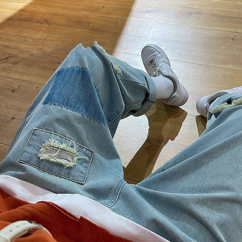 High Street Trousers Ripped Jeans Men Loose Straight Leg – Bild 2