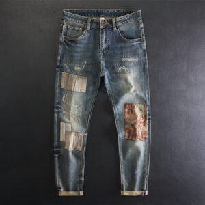 Men's Contrast Color Patch Hole Slim-fit Pants