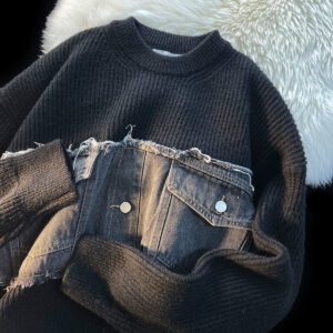 Denim Splicing Knitwear Male Early Autumn Sweater