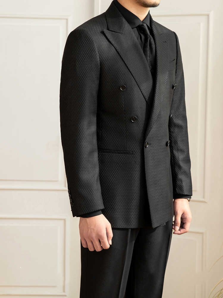 Texture Black Plaid Suit Commute Leisure – Bild 2