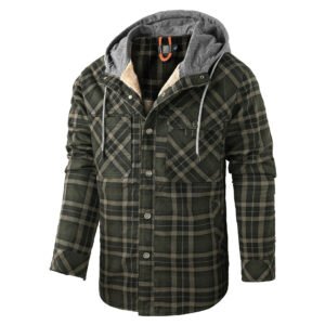 Men's Long-sleeved Fleece-lined Hooded Plaid Shirt Autumn Winter Coat Cotton-padded Jacket